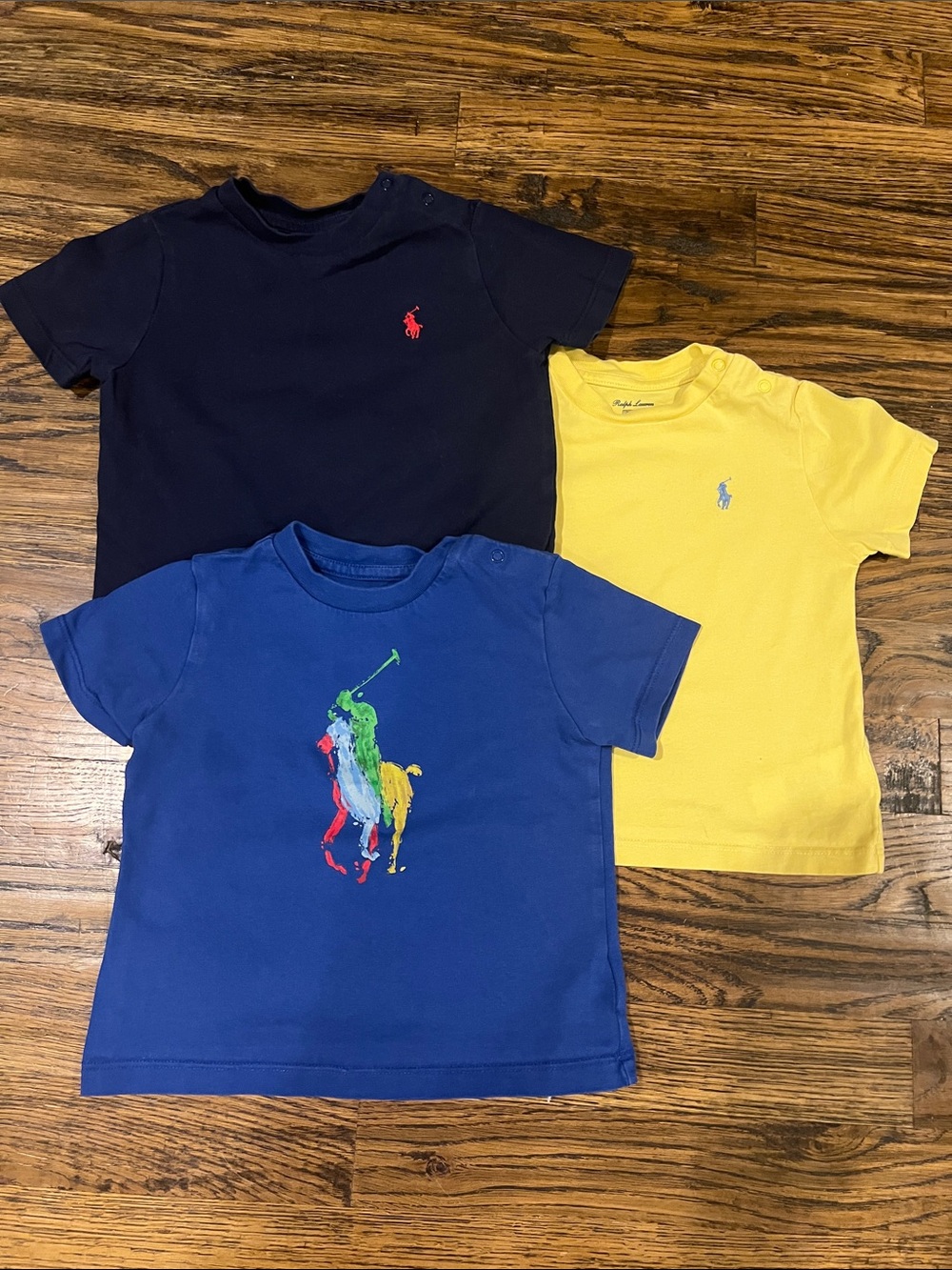 Ralph Lauren Kids Short Sleeve Tees Bundle 12 Months - Navy, Royal Blue & Yellow